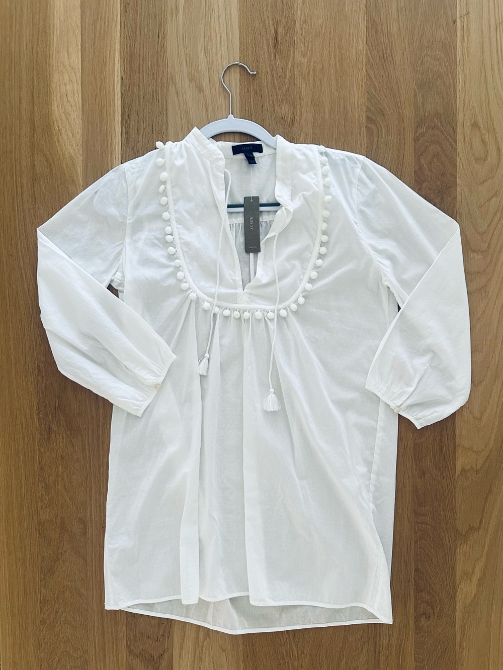 NWT J. Crew 100% White Pom-Pom tunic, XS